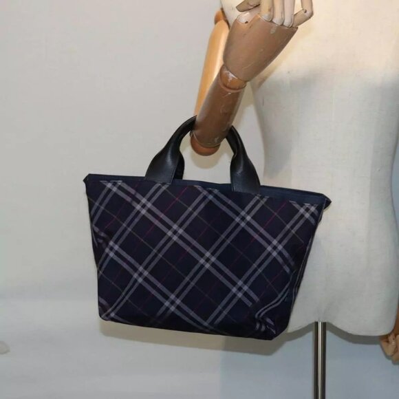 BURBERRY Nova Check Blue Label Hand Bag Nylon Navy Auth - Picture 1 of 14